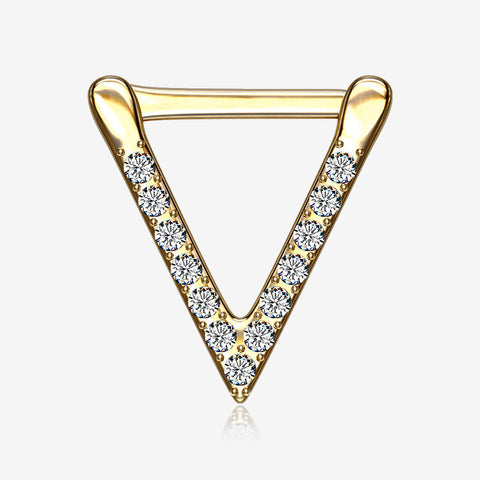 Golden Urban Chevron Arrow Geometric Triangle Multi-Gem Clicker Hoop Ring-Clear Gem