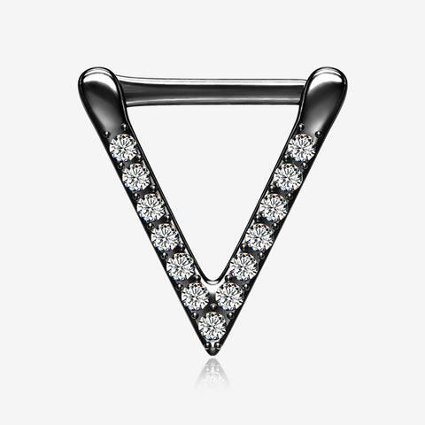 Blackline Urban Chevron Arrow Geometric Triangle Multi-Gem Clicker Hoop Ring-Clear Gem