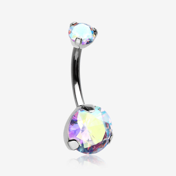 Implant Grade Titanium Internally Threaded Prong Set Belly Button Ring-Aurora Borealis