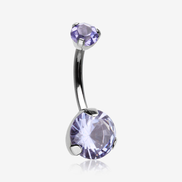Implant Grade Titanium Internally Threaded Prong Set Belly Button Ring-Tanzanite