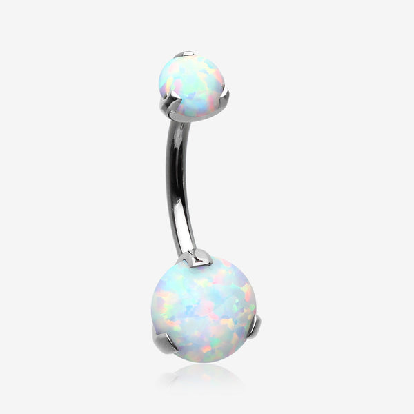 Implant Grade Titanium Internally Threaded Opal Prong Belly Button Ring-White Opal