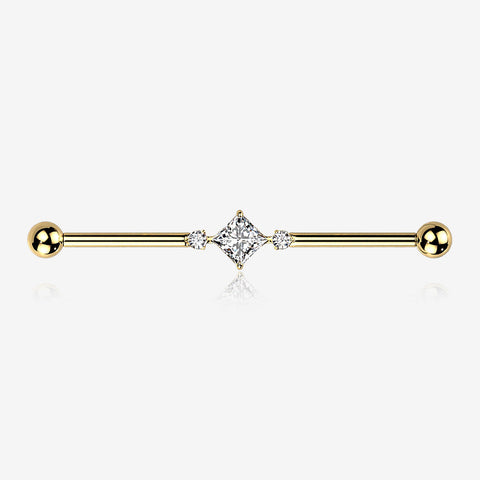 Implant Grade Titanium Golden Diamante Sparkle Internally Threaded Industrial Barbell-Clear Gem