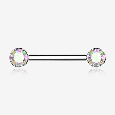 A Pair of Implant Grade Titanium Bezel Set Sparkle Internally Threaded Nipple Barbell-Aurora Borealis