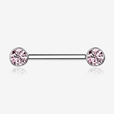 A Pair of Implant Grade Titanium Bezel Set Sparkle Internally Threaded Nipple Barbell-Pink