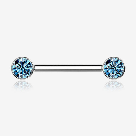 A Pair of Implant Grade Titanium Bezel Set Sparkle Internally Threaded Nipple Barbell-Aqua