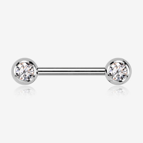 A Pair of Implant Grade Titanium Gem Ball Internally Threaded Nipple Barbell-Clear Gem
