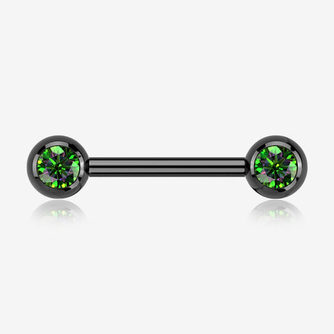 A Pair of Implant Grade Titanium Blackline Gem Ball Internally Threaded Nipple Barbell-Vitrail Medium