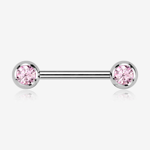 A Pair of Implant Grade Titanium Gem Ball Internally Threaded Nipple Barbell-Pink