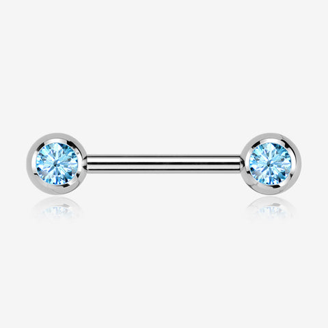 A Pair of Implant Grade Titanium Gem Ball Internally Threaded Nipple Barbell-Aqua