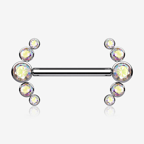 A Pair of Implant Grade Titanium Sparkle Ray Internally Threaded Nipple Barbell-Aurora Borealis