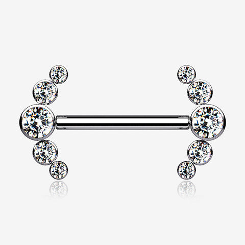 A Pair of Implant Grade Titanium Sparkle Ray Internally Threaded Nipple Barbell-Clear Gem