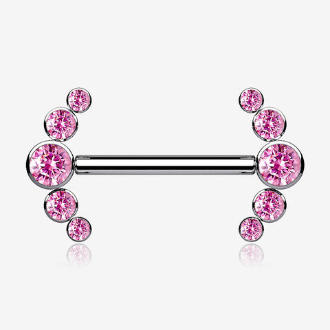 A Pair of Implant Grade Titanium Sparkle Ray Internally Threaded Nipple Barbell-Pink