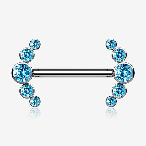 A Pair of Implant Grade Titanium Sparkle Ray Internally Threaded Nipple Barbell-Aqua