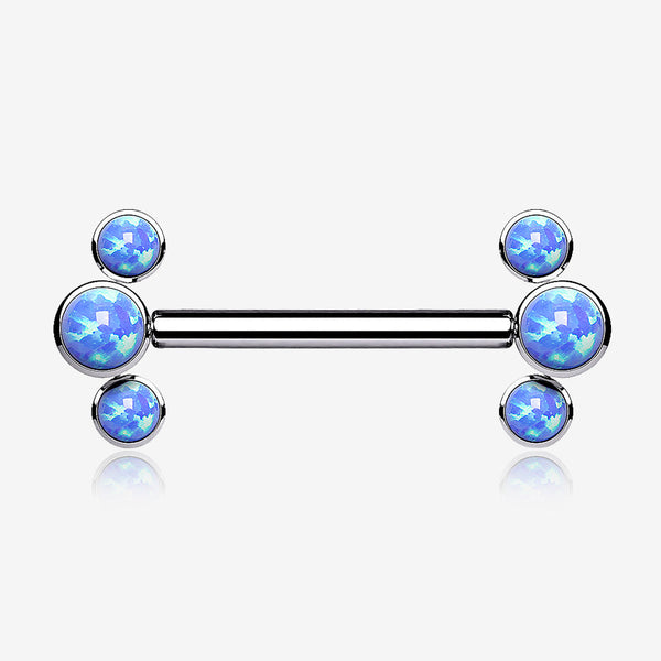 A Pair of Implant Grade Titanium Fire Opal Trio Internally Threaded Nipple Barbell-Blue Opal