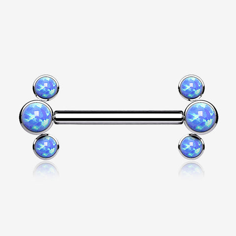 A Pair of Implant Grade Titanium Fire Opal Trio Internally Threaded Nipple Barbell-Blue Opal