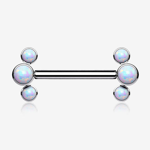 A Pair of Implant Grade Titanium Fire Opal Trio Internally Threaded Nipple Barbell-White Opal
