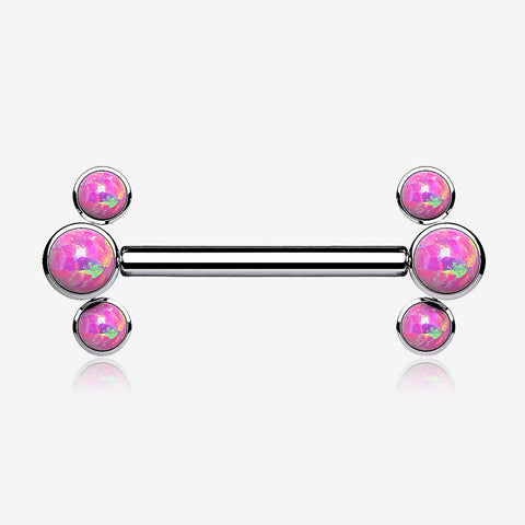 A Pair of Implant Grade Titanium Fire Opal Trio Internally Threaded Nipple Barbell-Pink Opal