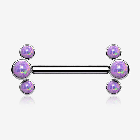 A Pair of Implant Grade Titanium Fire Opal Trio Internally Threaded Nipple Barbell-Purple Opal