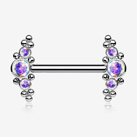 A Pair of Implant Grade Titanium Sparkle Bali Arc Internally Threaded Nipple Barbell-Aurora Borealis