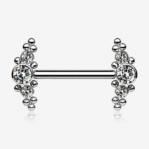 A Pair of Implant Grade Titanium Sparkle Bali Arc Internally Threaded Nipple Barbell-Clear Gem