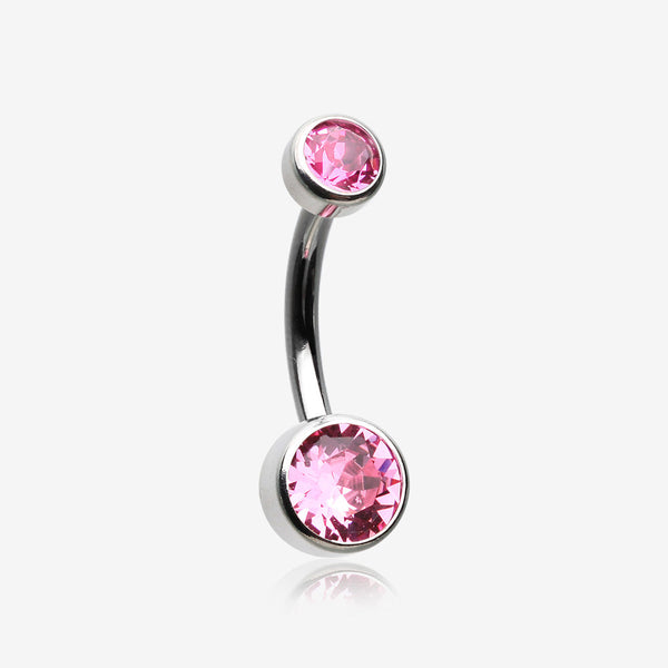 Implant Grade Titanium Internally Threaded Bezel Set Gem Belly Button Ring-Pink
