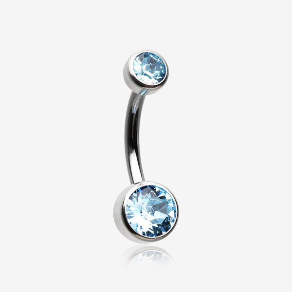 Implant Grade Titanium Internally Threaded Bezel Set Gem Belly Button Ring-Aqua