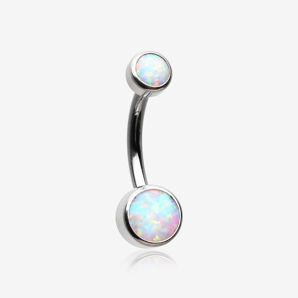 Implant Grade Fire Opal Titanium Internally Threaded Bezel Set Belly Button Ring-White