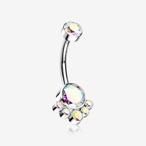 Implant Grade Titanium Royal Bali Sparkle Internally Threaded Belly Button Ring-Aurora Borealis