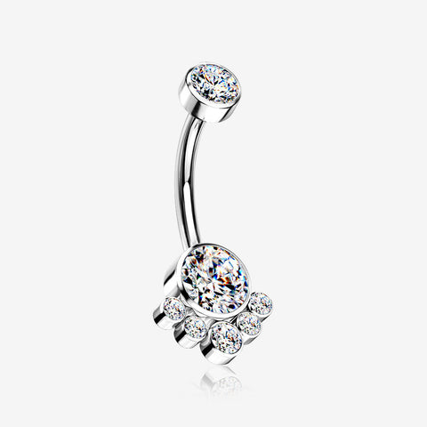 Implant Grade Titanium Royal Bali Sparkle Internally Threaded Belly Button Ring-Clear Gem