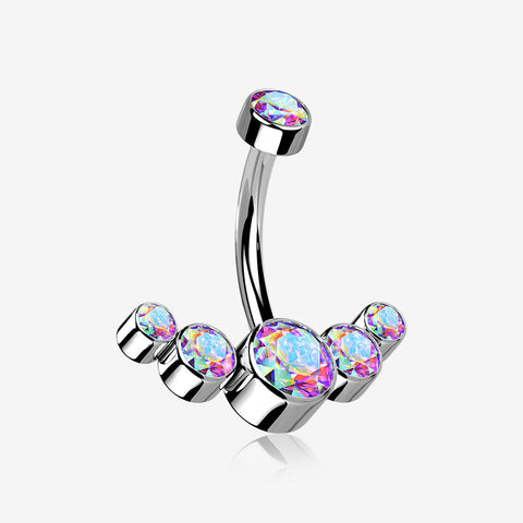 Implant Grade Titanium Journey Curve Sparkle Internally Threaded Belly Button Ring-Aurora Borealis