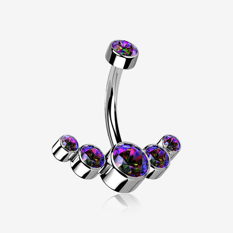 Implant Grade Titanium Journey Curve Sparkle Internally Threaded Belly Button Ring-Vitrail Medium