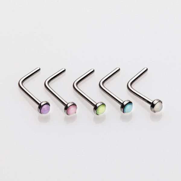 5 Pcs Pack of Iridescent Revo Bezel Set L-Shaped Nose Rings