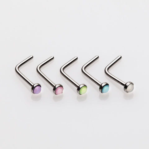 5 Pcs Pack of Iridescent Revo Bezel Set L-Shaped Nose Rings