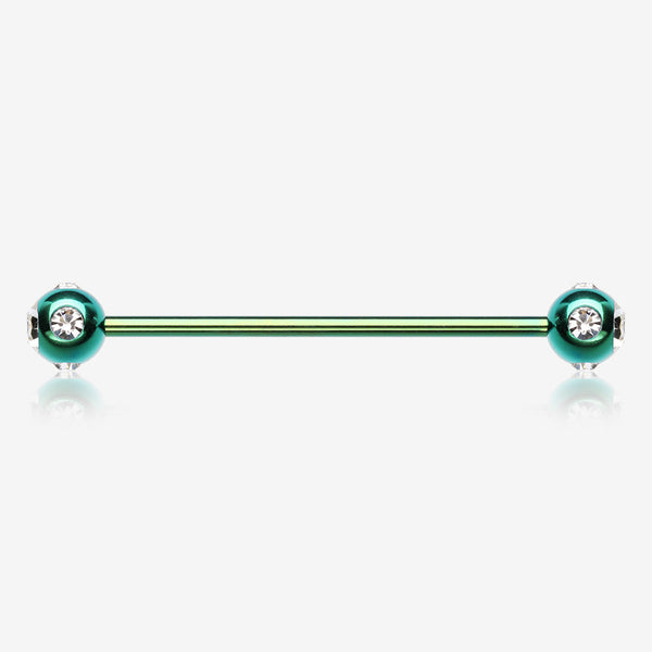 Colorline Aurora Gem Ball Industrial Barbell-Green/Clear