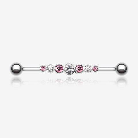 Dazzling Gem Row Industrial Barbell-Clear Gem/Pink