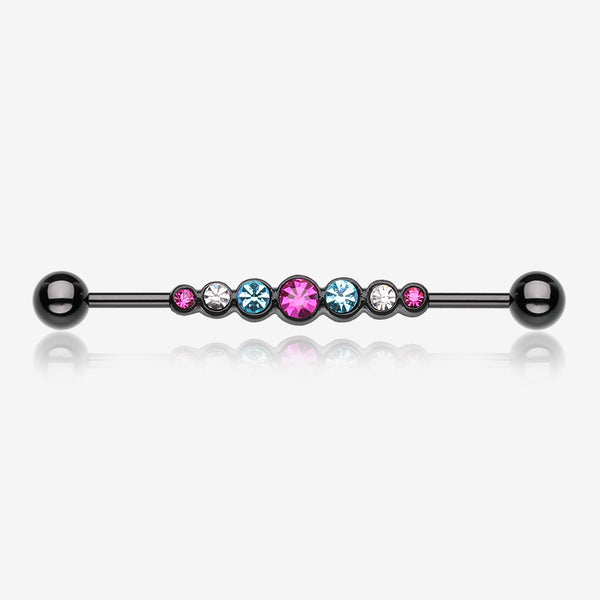 Blackline Dazzling Gem Row Industrial Barbell-Black/Fuchsia