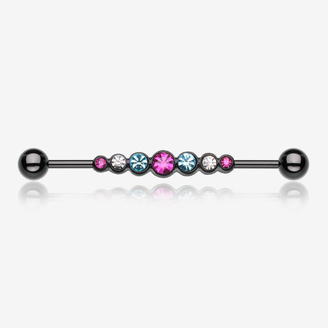 Blackline Dazzling Gem Row Industrial Barbell-Black/Fuchsia