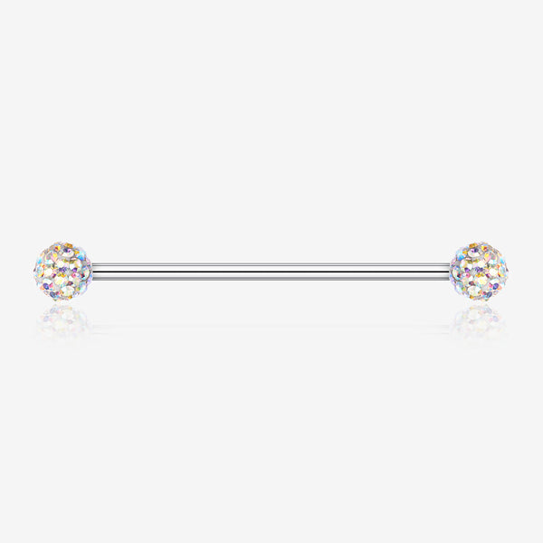 Multi-Gem Sparkle Ball Industrial Barbell-Aurora Borealis
