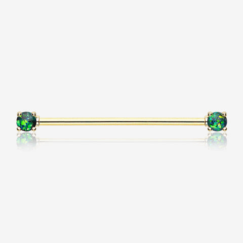 Golden Opal Sparkle Prong Industrial Barbell-Black