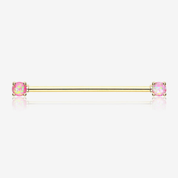Golden Opal Sparkle Prong Industrial Barbell-Pink