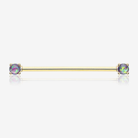 Golden Opal Sparkle Prong Industrial Barbell-Purple