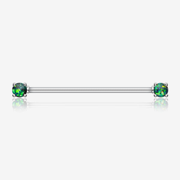 Opal Sparkle Prong Industrial Barbell-Black