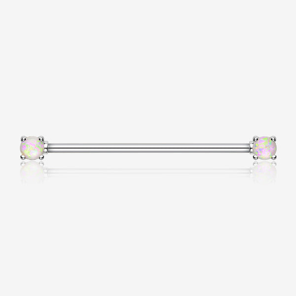 Opal Sparkle Prong Industrial Barbell-White