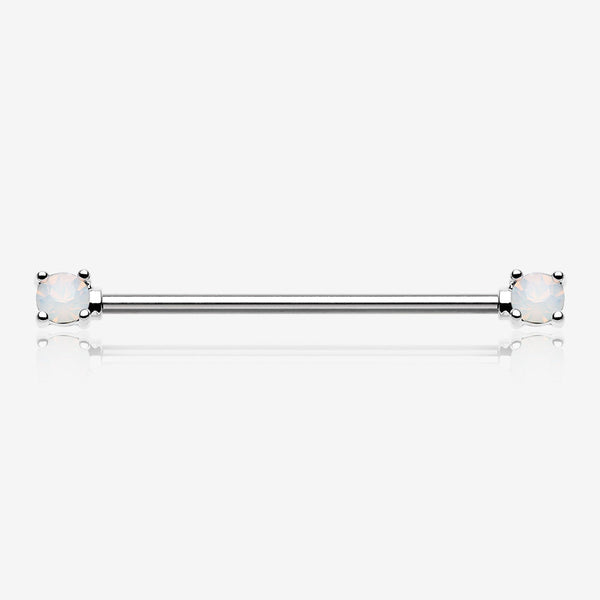 Opalite Gem Prong Industrial Barbell-White