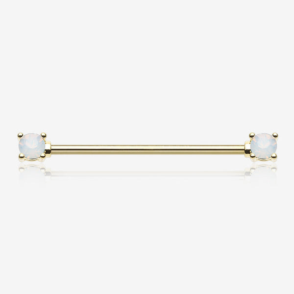 Golden Opalite Gem Prong Industrial Barbell-White
