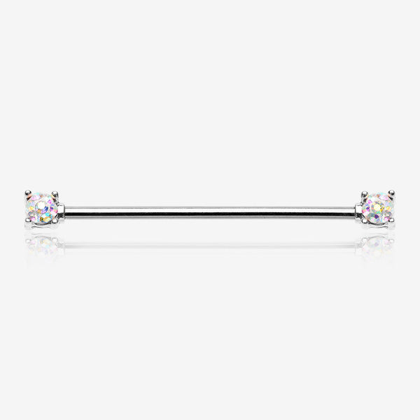 Sprinkle Dot Multi-Gem Sparkle Double Prong Industrial Barbell-Aurora Borealis