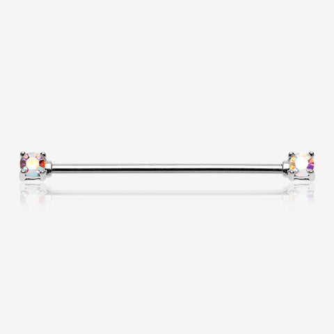 Brilliant Sparkle Gem Prong Set Industrial Barbell-Aurora Borealis