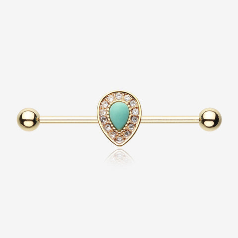Golden Avice Turquoise Industrial Barbell-Clear Gem/Turquoise