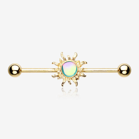 Golden Blazing Sun Industrial Barbell-Rainbow/Multi-Color