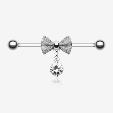 Adorable Mesh Bow-Tie Industrial Barbell-Clear Gem
